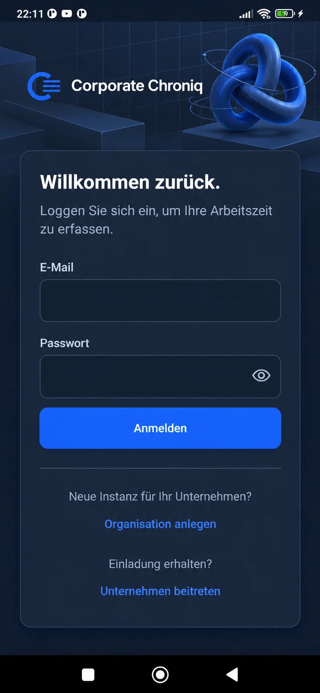 Corporate Chroniq Login im Dark Mode
