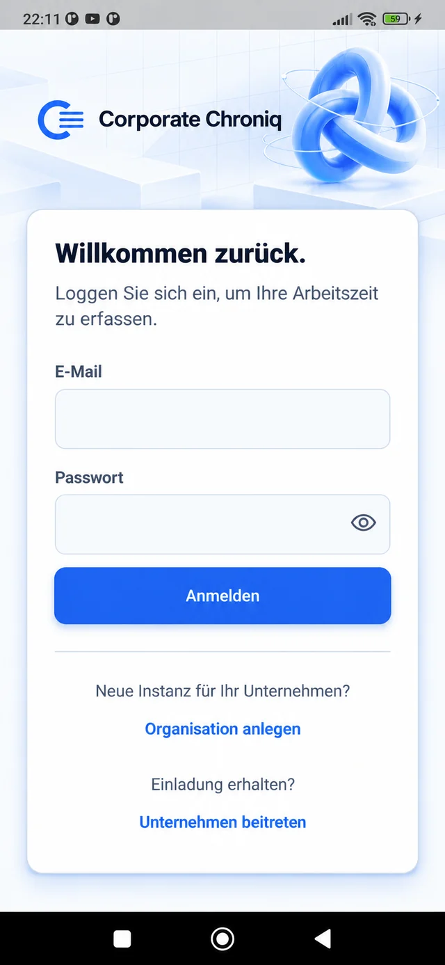 Corporate Chroniq Login im Light Mode